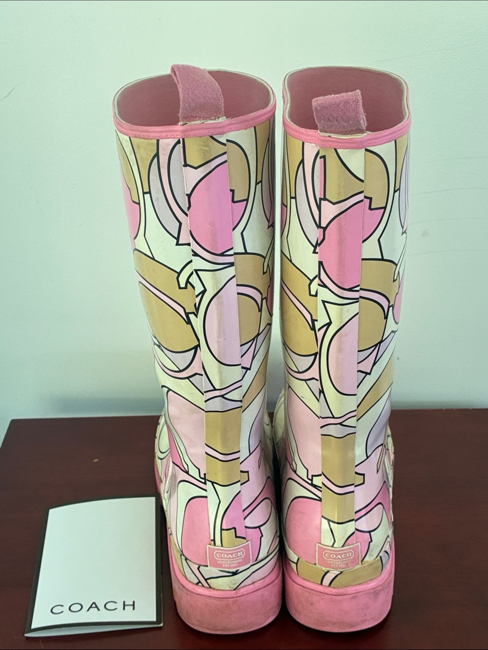 Coach Pink Multi-Color Signature Pattern Women Rain Boots 8 - Picture 4 of 8